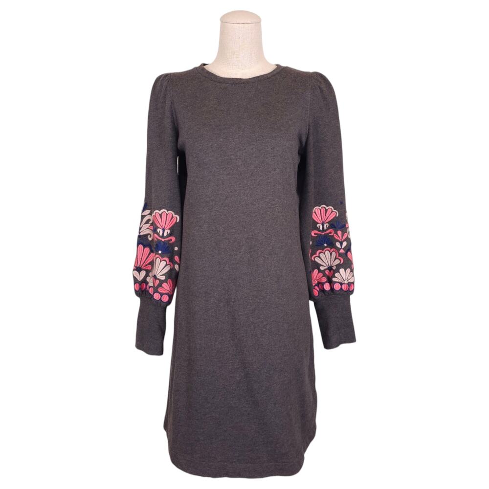 Boden Ramona Embroidered Sweatshirt Dress Gray Sz 6